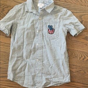Old Navy Blue Striped Button-Down Shirt with Peace Patch